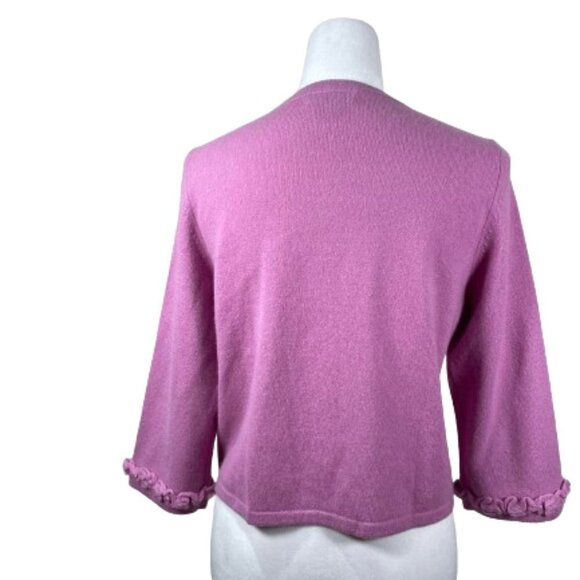 LORD & TAYLOR Cashmere Lavender Cardigan Sweater w/Ruffle Hem, 1 Button, EUC - Picture 4 of 10